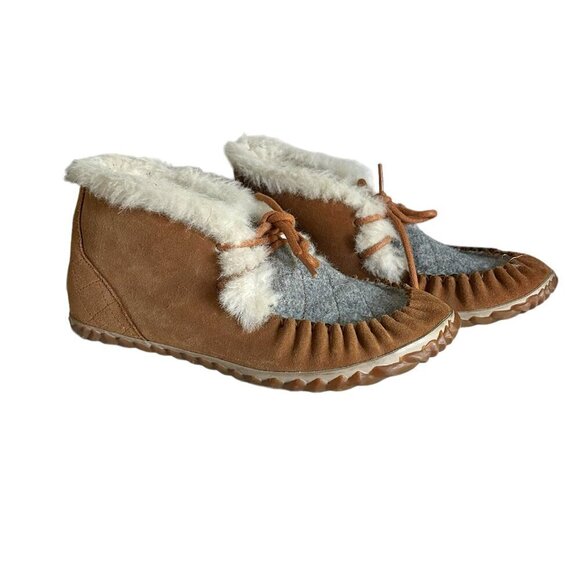 SOREL Out N About Light Brown Suede Ankle Moccasin Boots US 7 - Picture 1 of 6